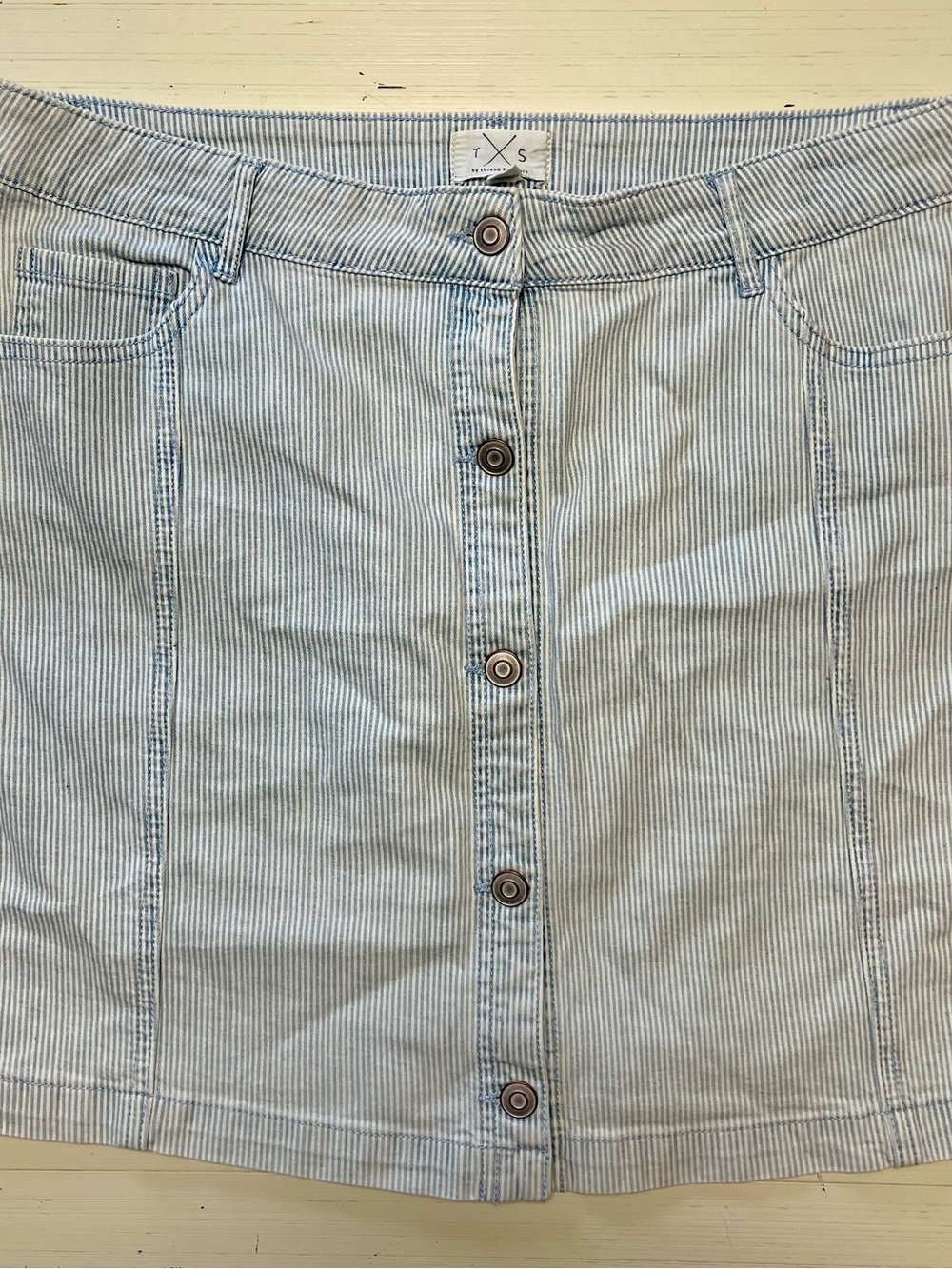Thread & Supply Light Blue Striped Button-Front Women's Skirt